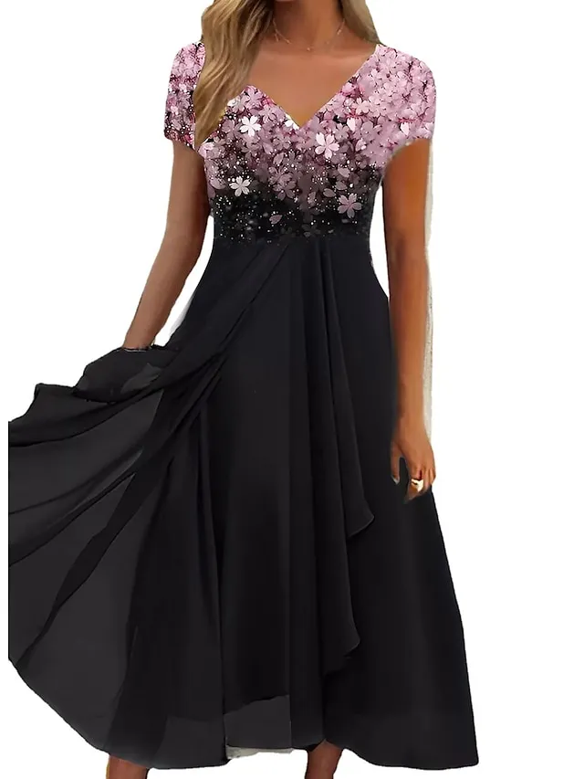 Women's Casual Dress Lace Dress Sheath Dress Midi Dress Black Blue Purple Short Sleeve Floral Ruched Fall Spring Summer V Neck Stylish Vacation Weekend 2023 S M L XL XXL 3XL 4XL 5XL