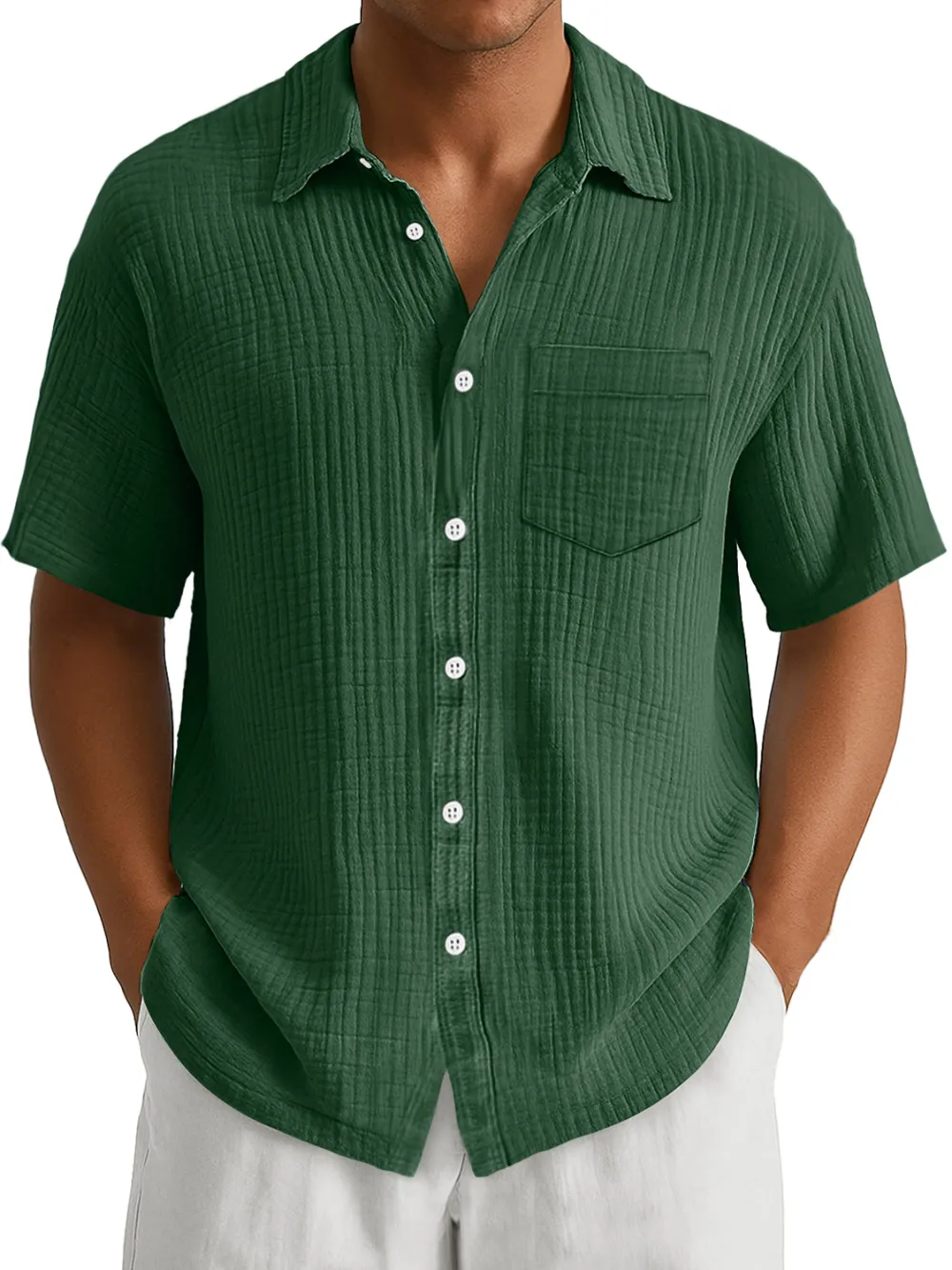 Men's Daily Casual Waffle Lapel Pocket Simple Short Sleeve POLO Shirt