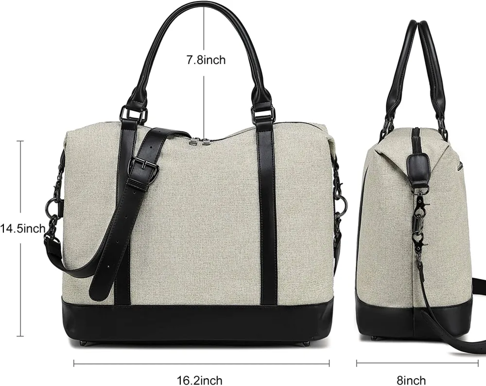Ladies Canvas Weekender Bag Overnight Carry-on Tote Duffel in Trolley Handle