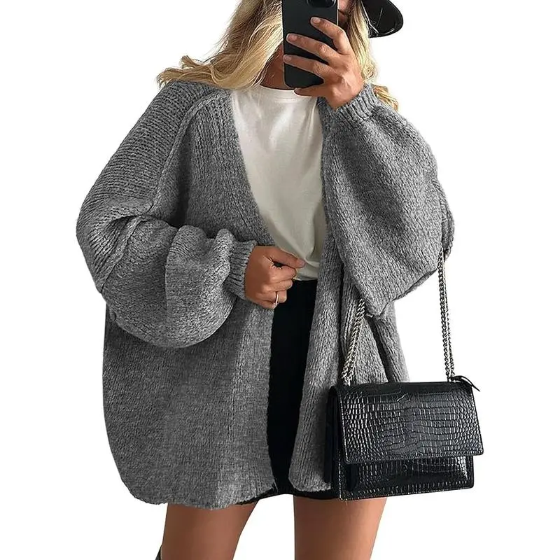 Fall 2025 Women’s Knit Cardigan – Oversized Fit, Lantern Sleeves, Open Front Lightweight Sweater