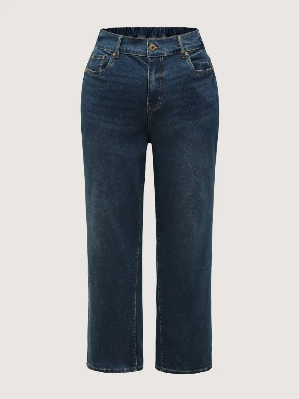 Retro Wash Stretchy Waist Straight-Leg Jeans