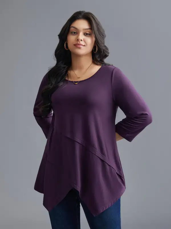 Asymmetrical Hem Overlap Long T-shirt