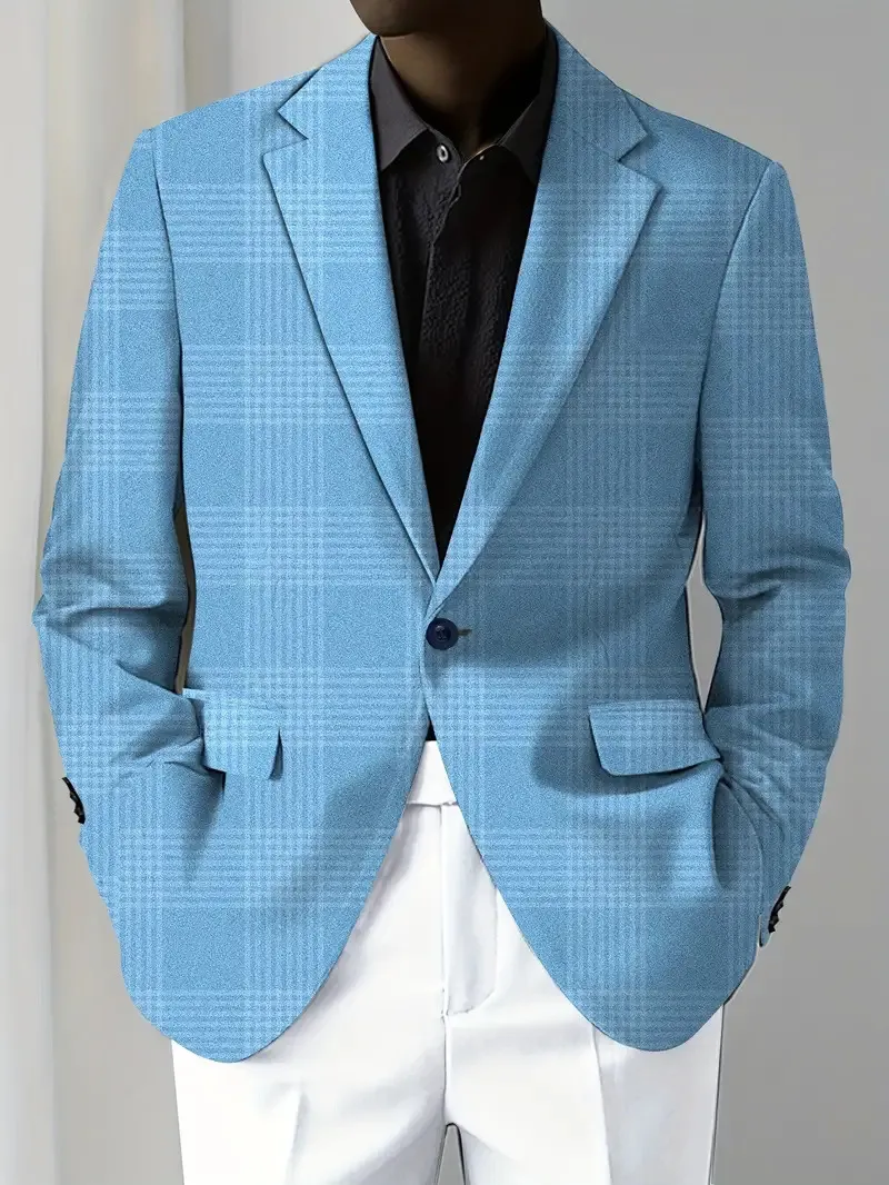 Men's Casual Solid Notch Lapel One Button Blazer
