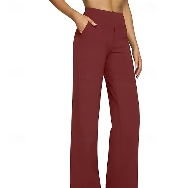 Women's Wide Leg Pants Trousers Palazzo Pants Fashion Streetwear Full Length High Waist Plain Pocket Elastic Waist Breathability Comfortable Micro-elastic Street Daily Wear Going out Dark Brown Black