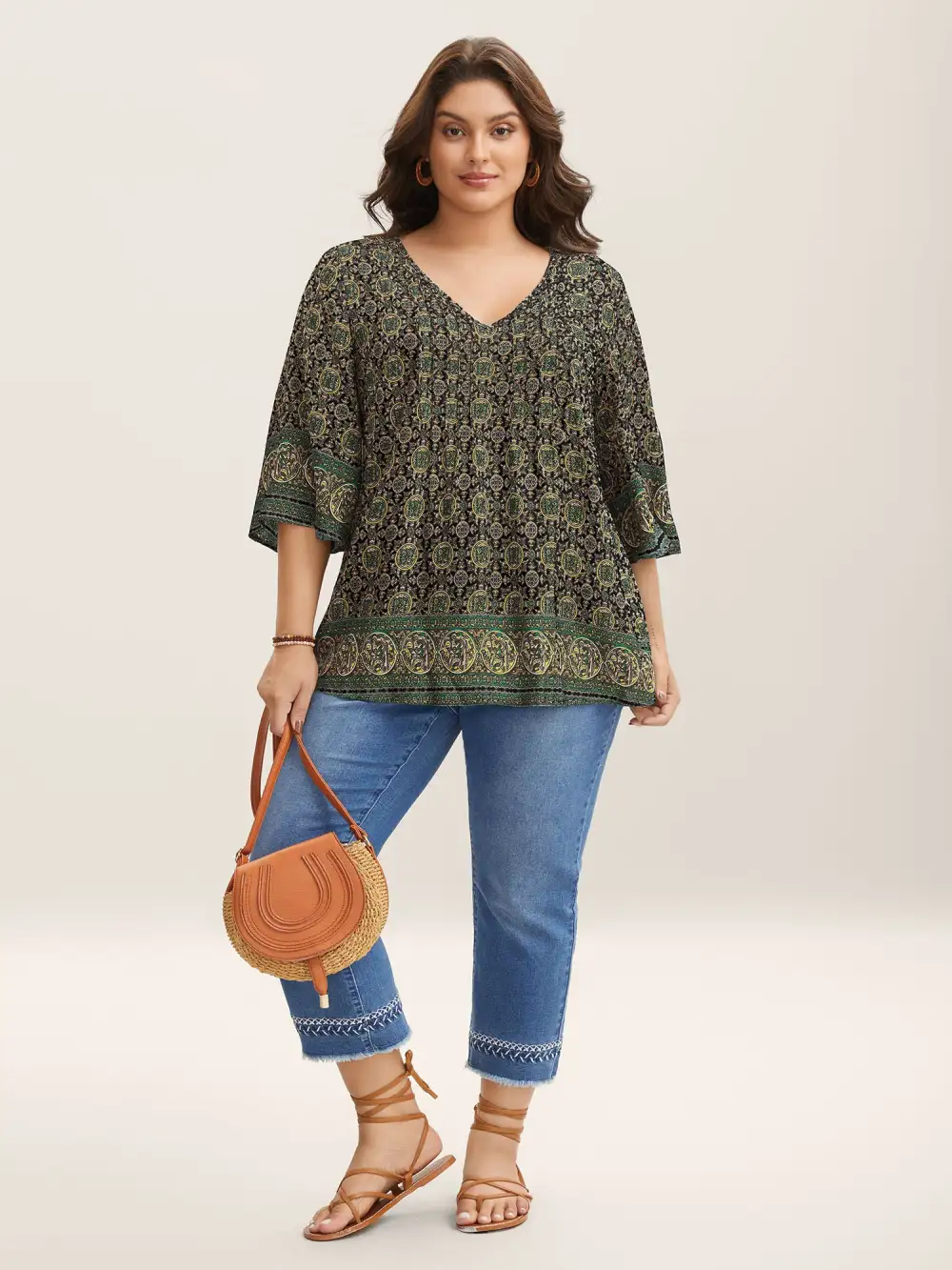Pin-Tuck Pleat Ornate Print Relaxed Fit Shirt