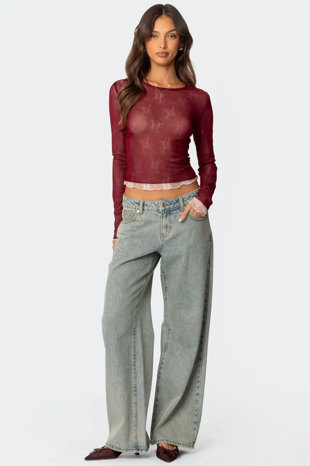 Lacey Sheer Mesh Crew Neck Top