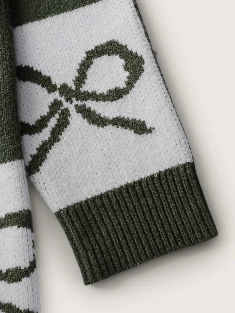 Checkered Bowknot Contrast Knit Cardigan