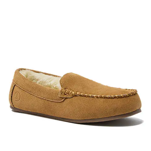 Women's Fuzzy Lined Suede Moccasin Slippers