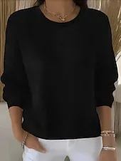 Women's Sweater Fashion Streetwear Casual Pure Color Ribbed Crew Neck Knitted Long Sleeve Regular Tops Knit Outdoor Daily Weekend Yellow Pink Fall Winter