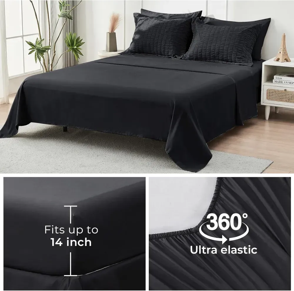 Queen Comforter Set Seersucker 7 Pieces, All Season Luxury Bed in a Bag for Bedroom, Bedding Set with Comforters, Sheets, Pillowcases & Shams, Dark Grey