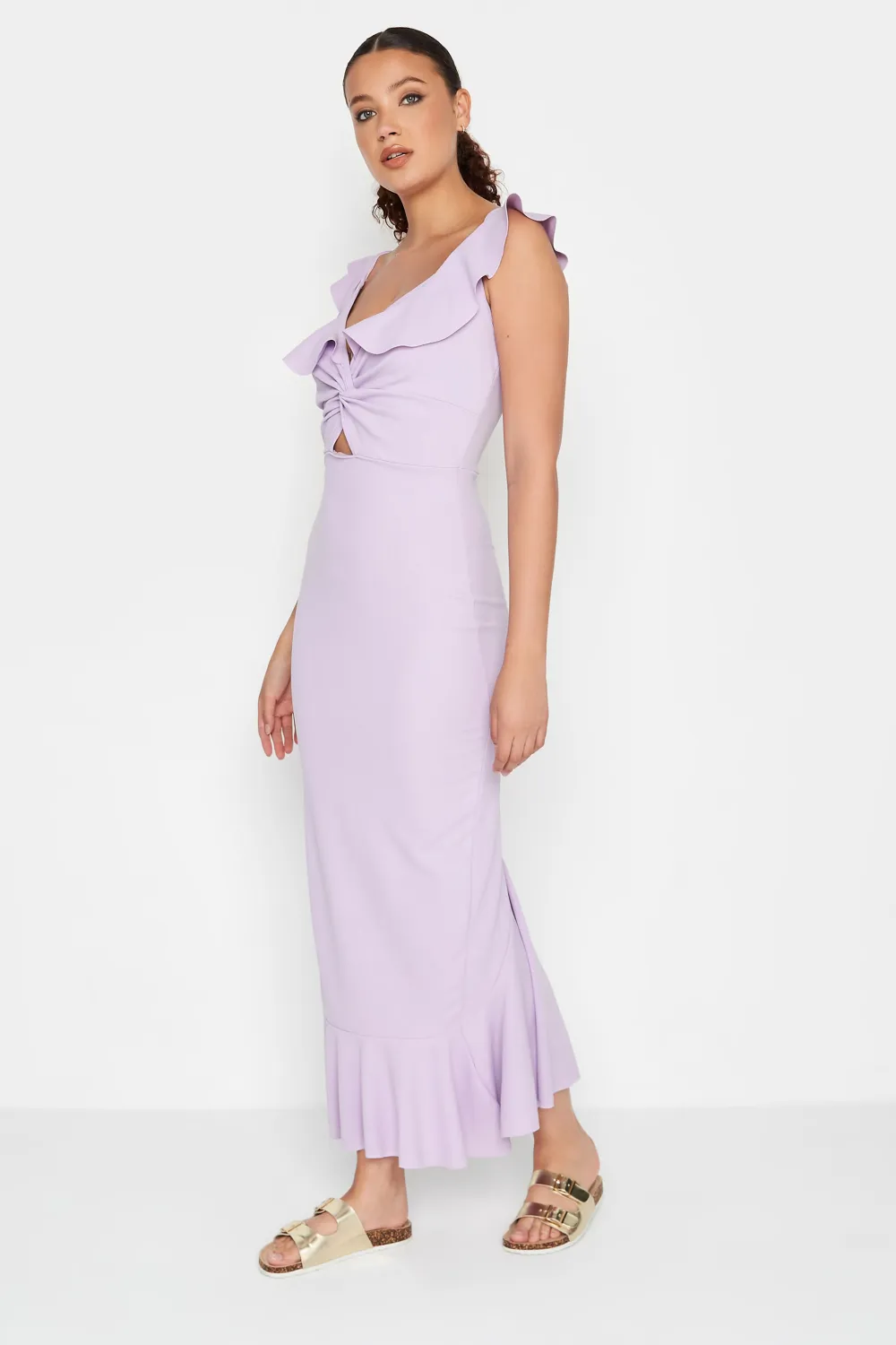 LTS Tall Lilac Purple Cut Out Frill Midaxi Dress