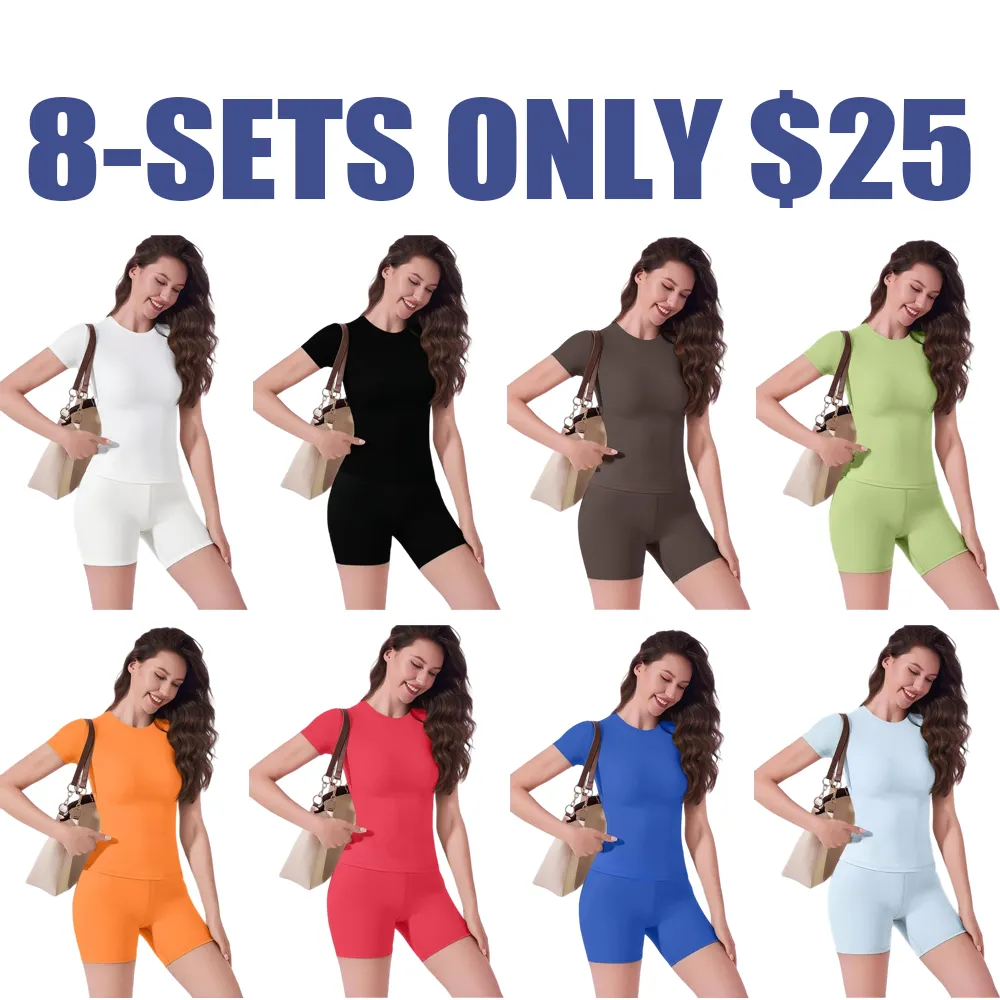 Women's 2-Piece Solid Set: Round Neck Tee & High Waist Biker Shorts For gym, yoga, workout & casual use