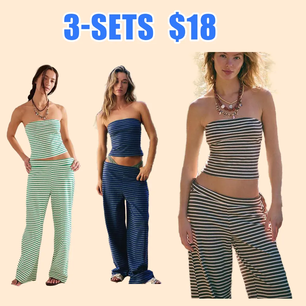 Women's Striped Crop Top with Wide Leg Pants – Casual Sleeveless Summer Outfit