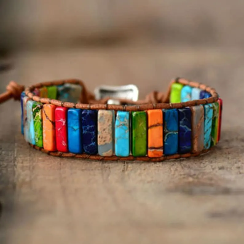 7 Chakra Tube Bracelet-Spiritual Yoga Meditation Energy Protection Balance Bracelet-Natural Healing Gemstone Bracelet-Mental Health Gift