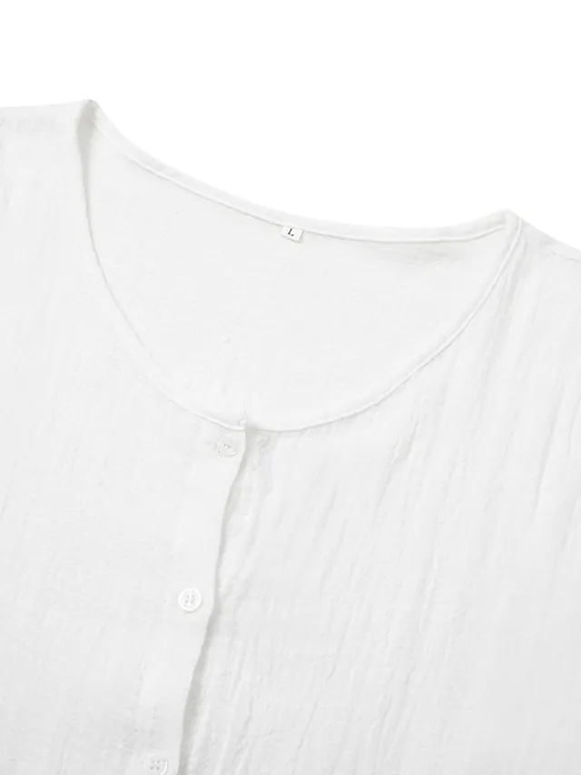 Women's Casual Dress Shirt Dress Cotton Linen Dress Mini Dress Blue Purple Pink Short Sleeve Pure Color Spring Summer V Neck Beach Basic Daily Weekend Loose Fit Linen S M L XL XXL 3XL