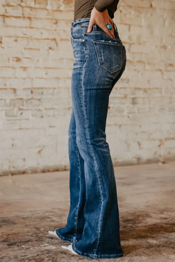 Ripped Slant Pocket Flare Jeans