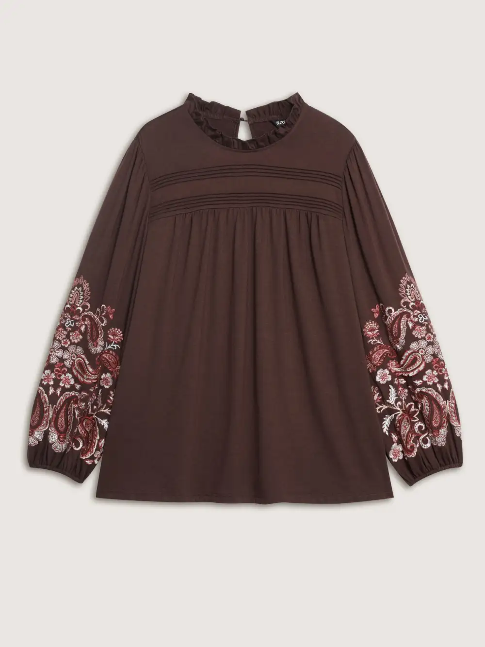 Floral Embroidered Ruffled Collar Top
