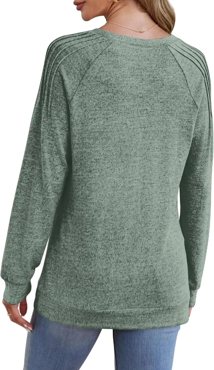 Sweatshirt for Women Crewneck Pleated Long Sleeve Shirts Tunic Tops Fashion 2024