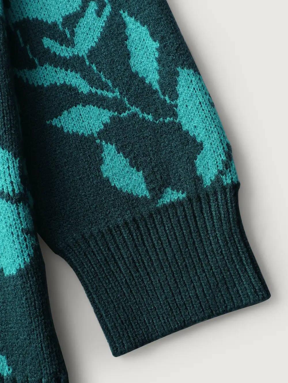 Floral Print V-Neck Ribbed Knit Cardigan