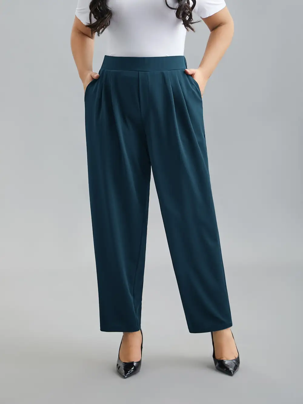 Stretchy-Waist Straight Leg Pants