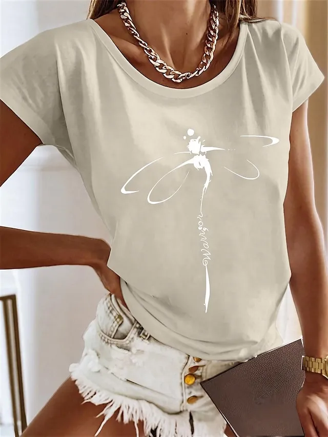 Women's T shirt Tee 100% Cotton Graphic Daily Weekend Print Black Short Sleeve Basic Round Neck