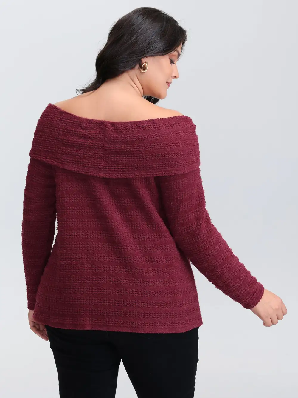 Furry Textured Off-Shoulder Knit Top