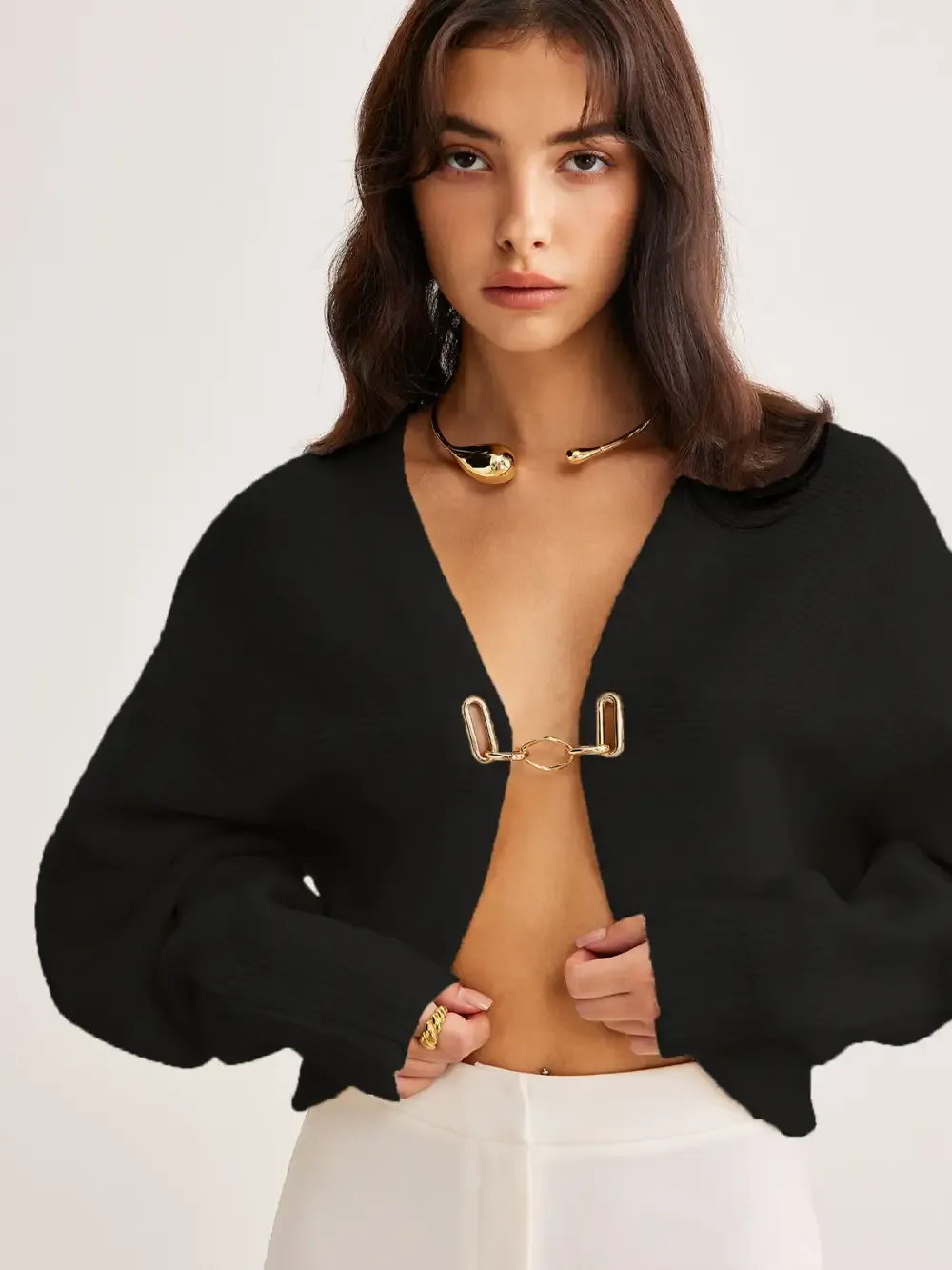 Leg-Of-Mutton Sleeve Metal Cardigan