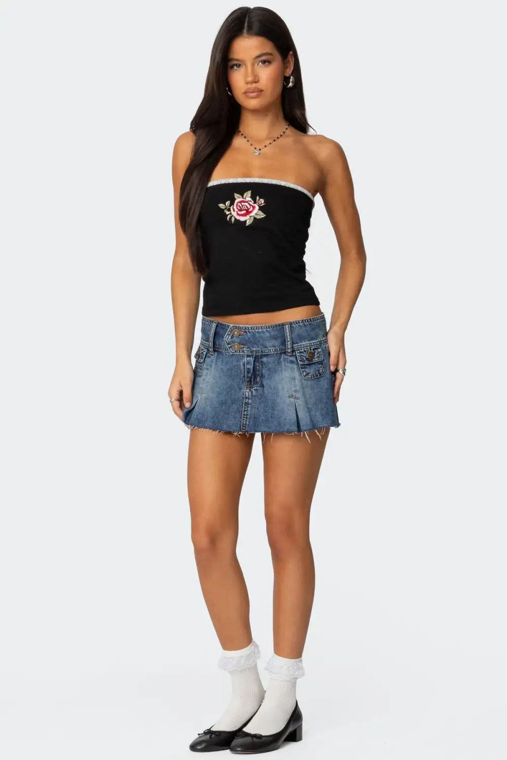 Enora Embroidered Rose Tube Top