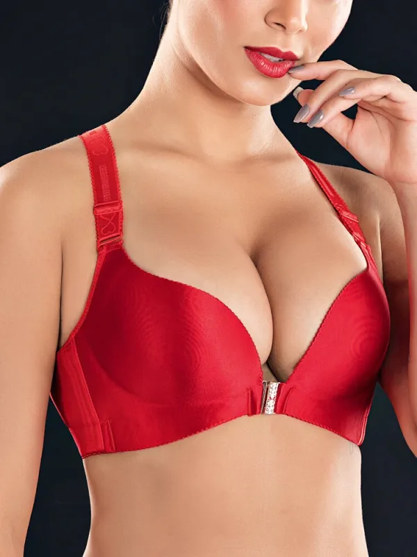 Front Closure Butterfly Embroidery Back Wireless Push Up Bra