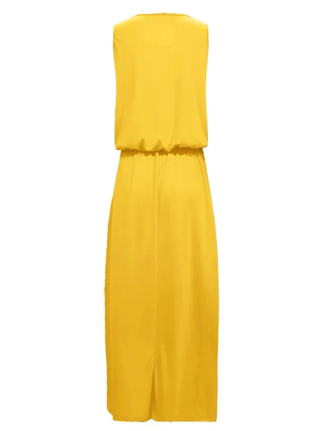 Women's Shift Dress Long Dress Maxi Dress Green Sleeveless Pure Color Split Spring Summer Crew Neck Modern Regular Fit 2023 S M L XL 2XL 3XL 4XL 5XL