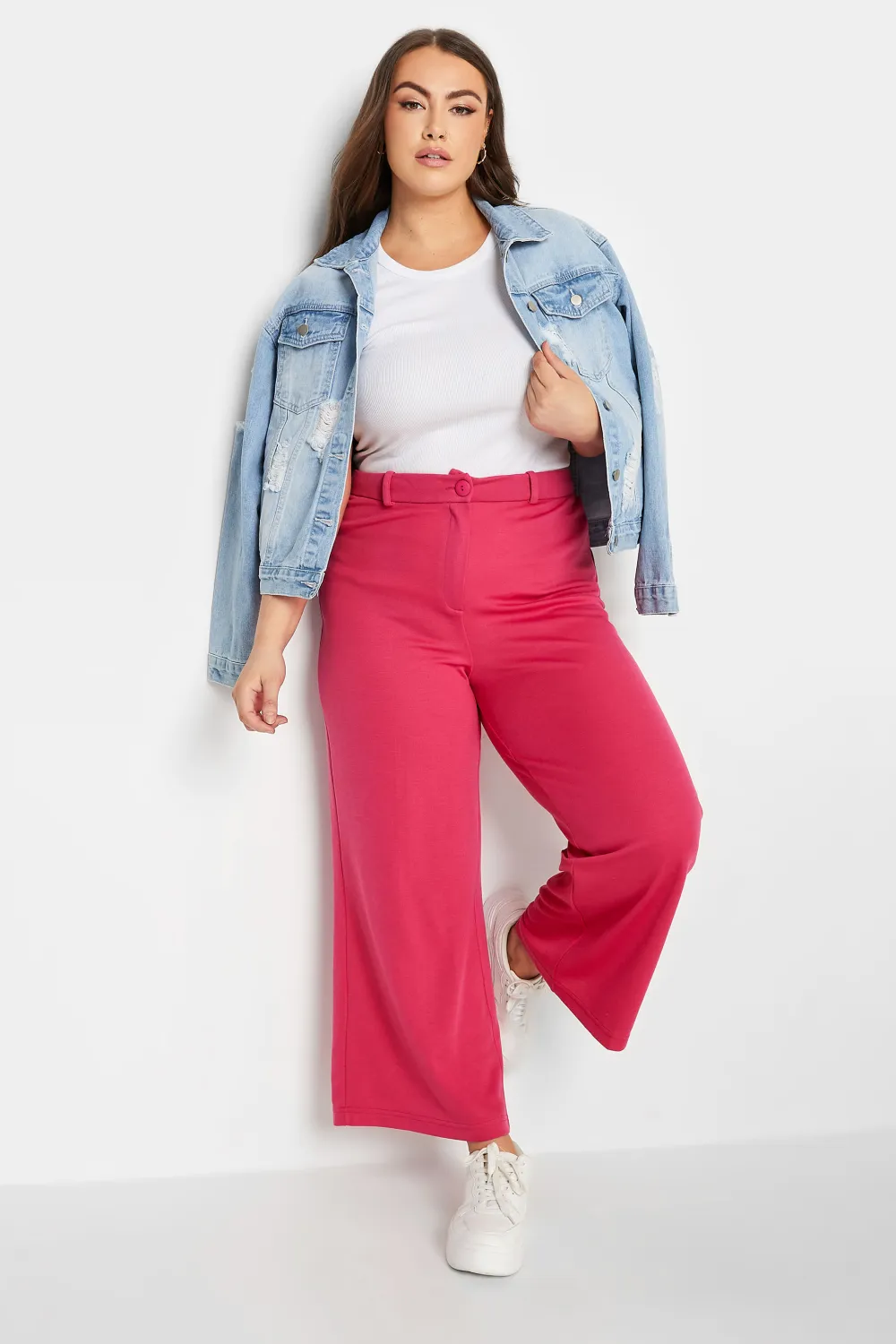 YOURS Curve Black Wide Leg Button Up Trousers