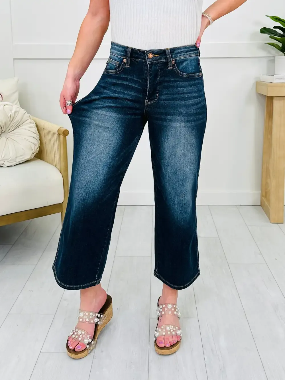 Judy Blue Dress To Impress Tummy Control Wide Leg Cropped Jeans