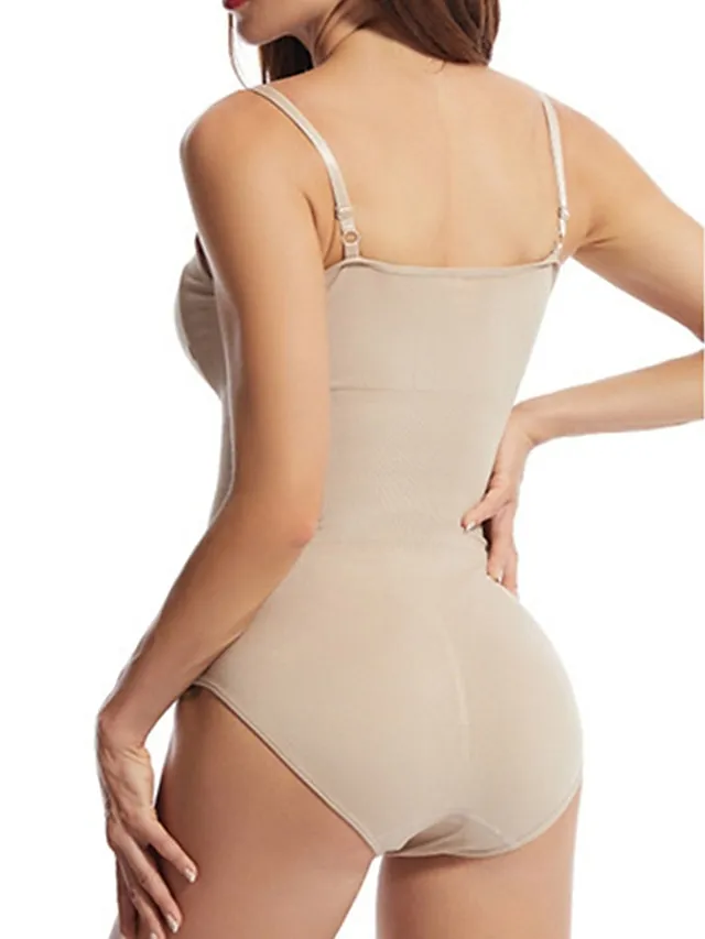 Women's Shapewear Bodysuits Pure Color Warm Fashion Home Street Daily Nylon Warm Breathable Straps Sleeveless Summer Spring Black Brown