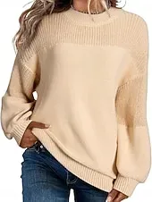 Women's Sweater Casual Soft Pure Color Ribbed Crew Neck Knitted Long Sleeve Regular Tops Knit Outdoor Daily Weekend Black Apricot Fall Winter