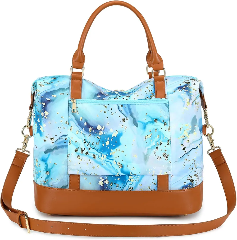Ladies Canvas Weekender Bag Overnight Carry-on Tote Duffel in Trolley Handle