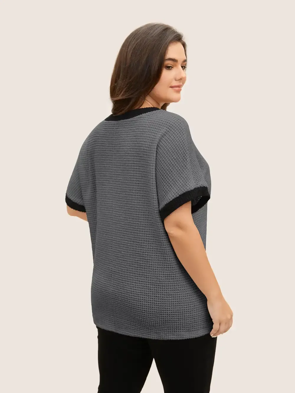 V Neck Contrast Button Detail Knit T-Shirt