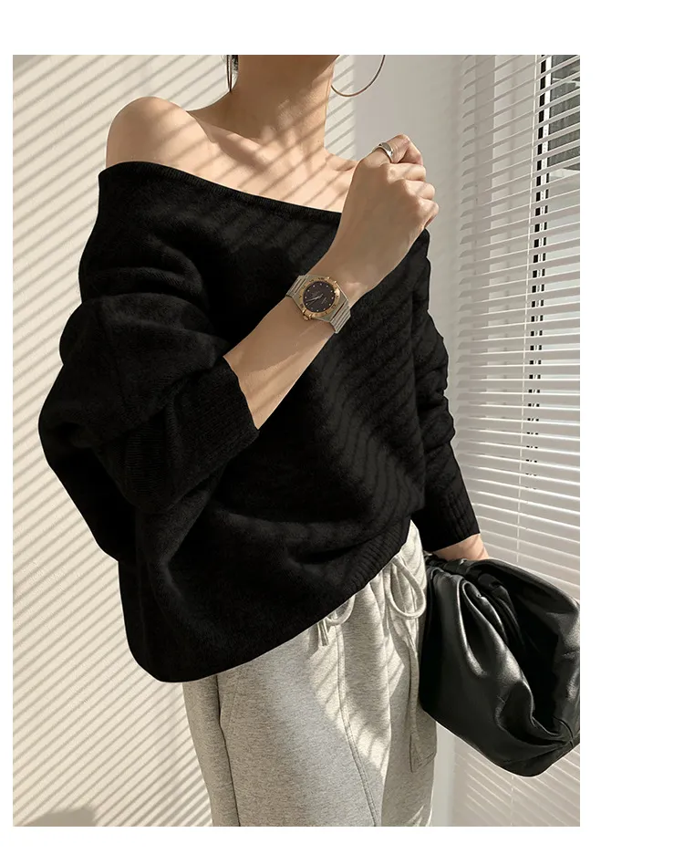 Mohair Off-shoulder Irregular Sweater