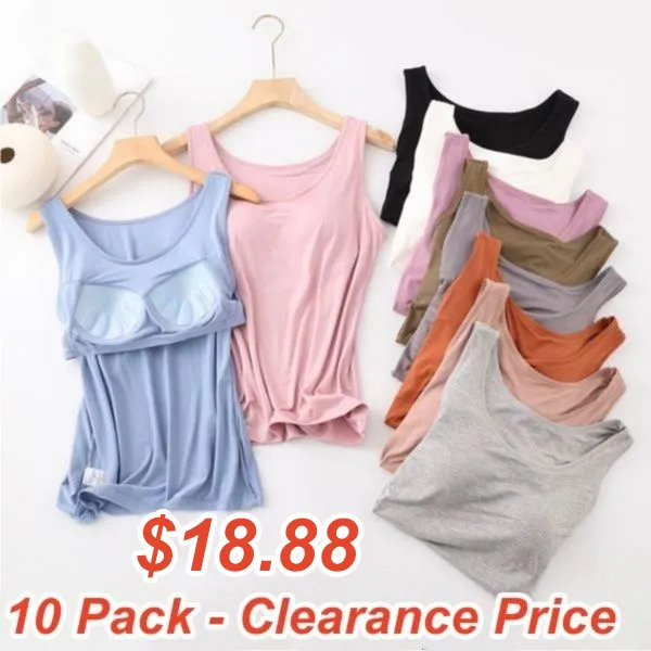 Women's Tank Top with Built-In Bra, Sleeveless Casual Basic Round Neck Regular - 10-Piece Sets
