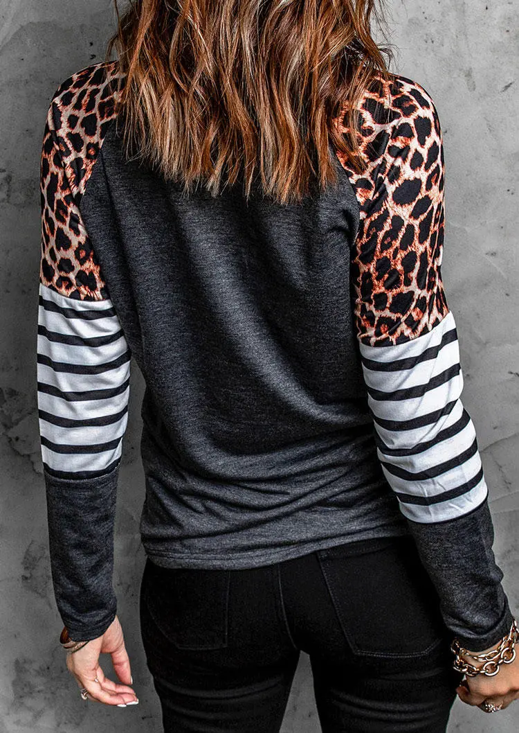 Leopard Striped Long Sleeve T-Shirt Tee without Necklace - Dark Grey