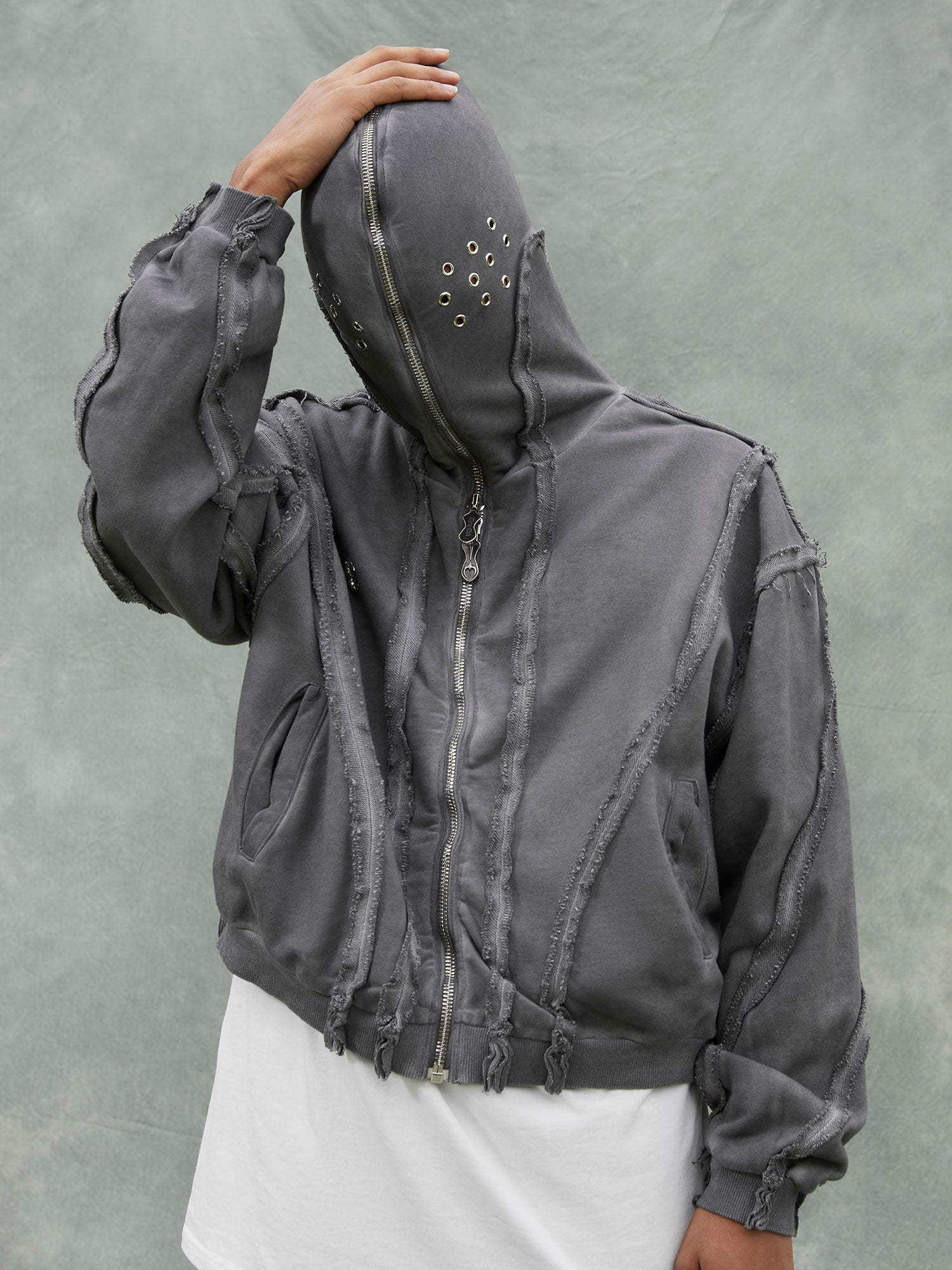 Heavyweight Washed Distressed Full Zip Hoodie - 2057