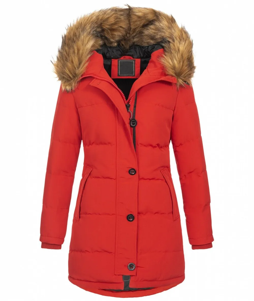 Fashion ladies parka coat with fur collar（⚡Clearance Sale）