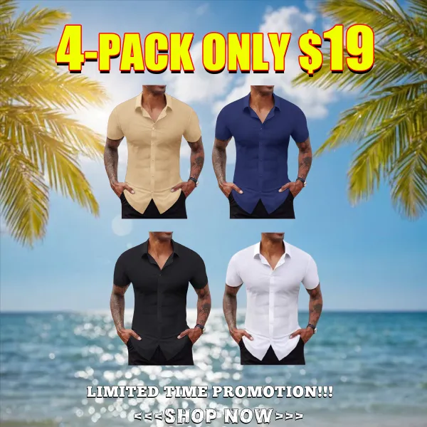 Stretch Dress Shirts for Men Short Sleeve Slim Fit Casual Button Down Shirts Muscle Fit Men's Dress Shirts