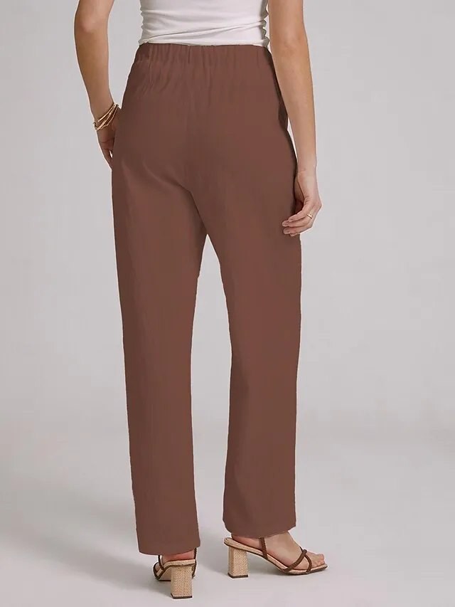Women's Bootcut Culottes Wide Leg Chinos Cotton Faux Linen Solid Colored Baggy Mid Waist Lightweight Basic Wedding Daily Black White S M Spring &  Fall
