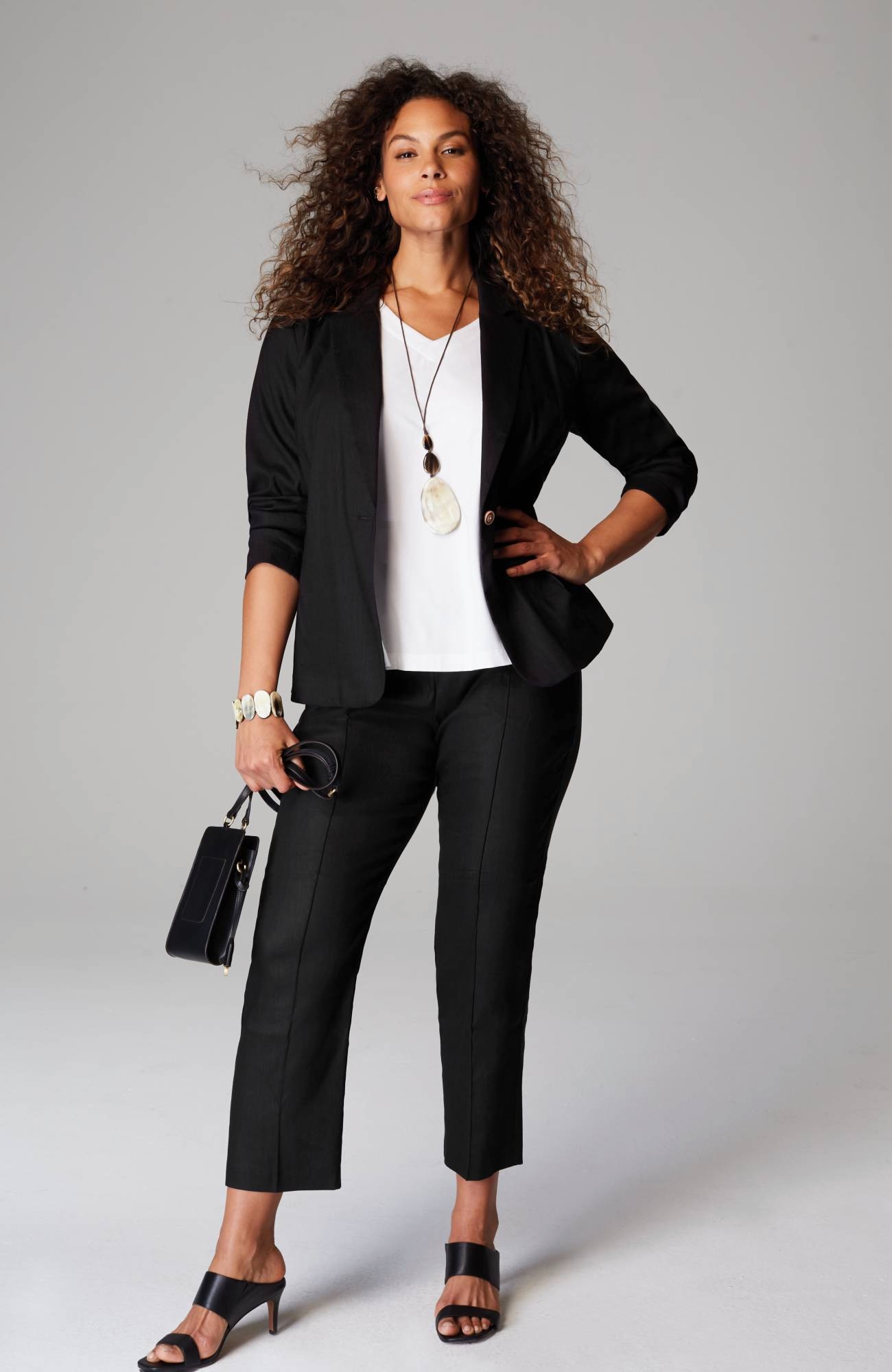 Pintucked Linen-Stretch Slim-Leg Pants