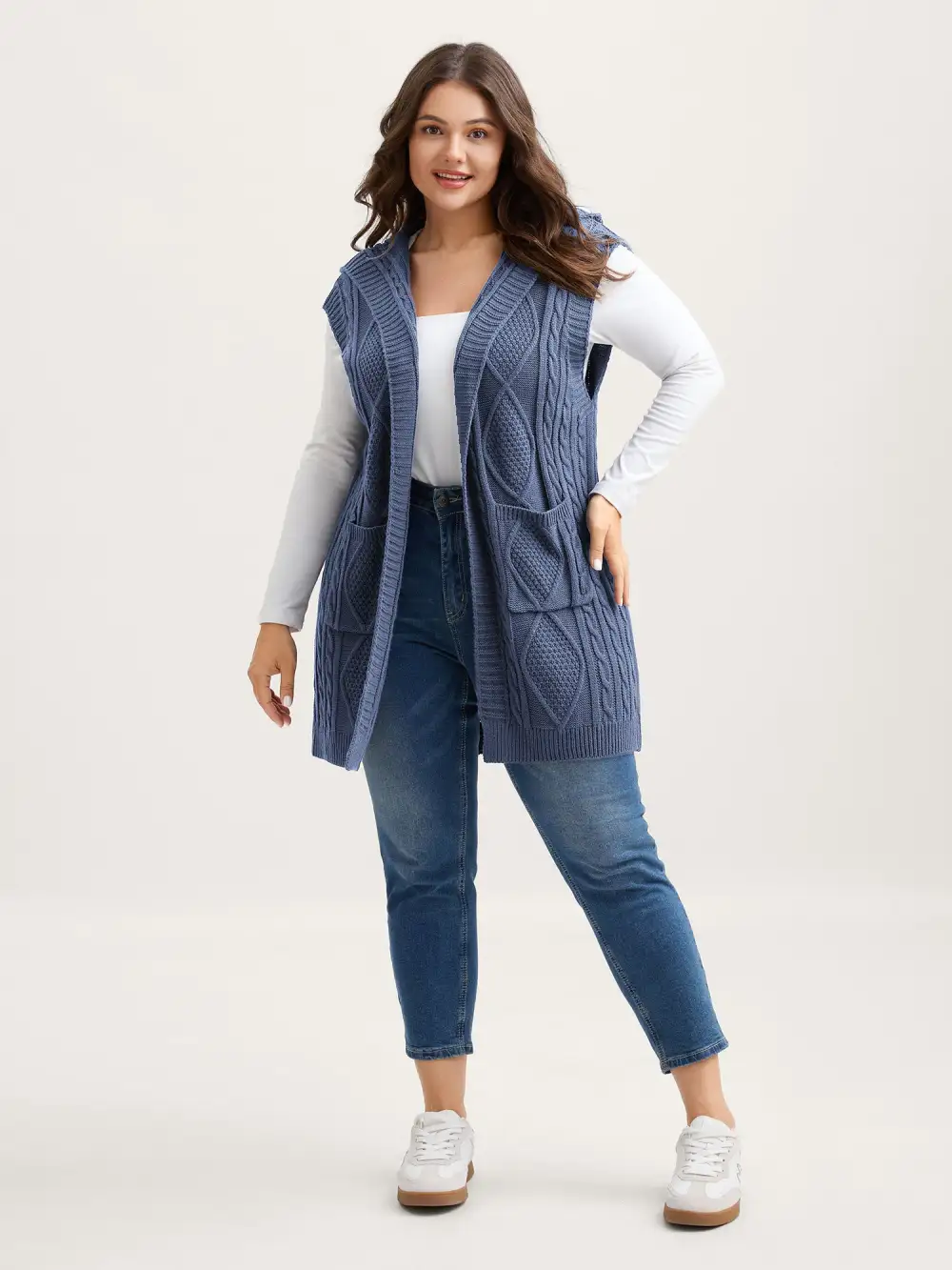 Twisted Hooded Sleeveless Knit Cardigan