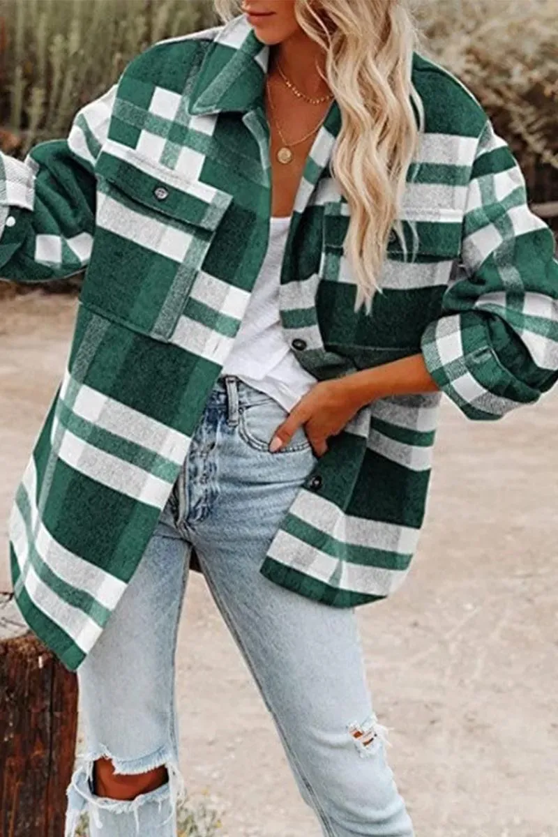 WOMEN OVERSIZED PLAID PATTERN LONG SHACKET