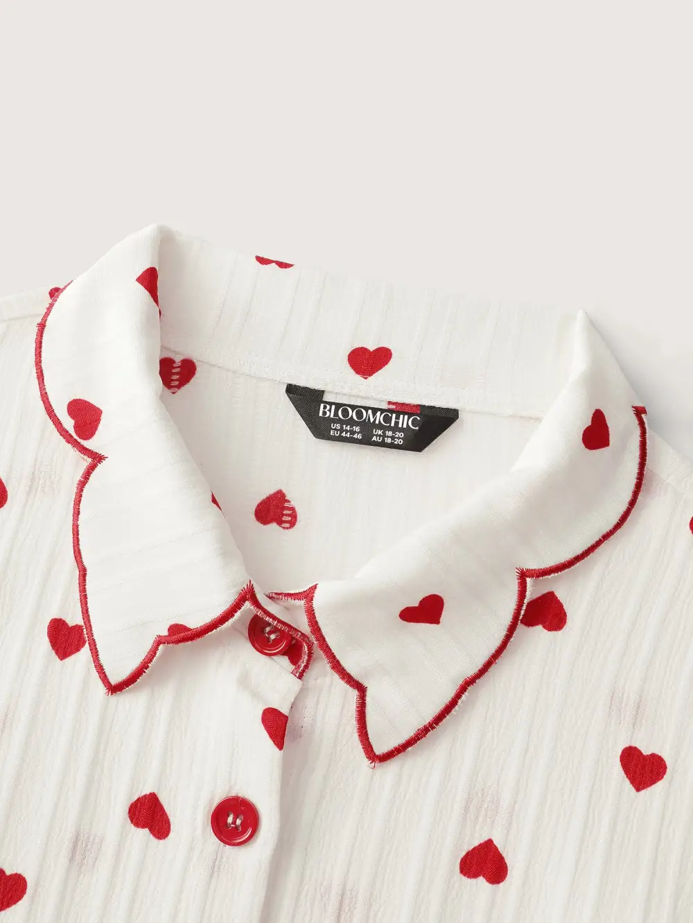 Textured Heart Embroidered Collar Blouse