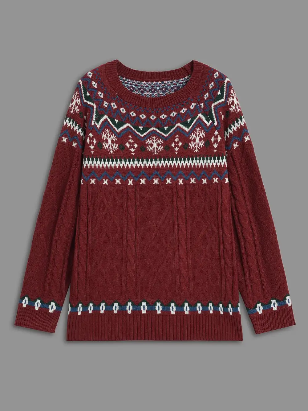 Festive Fair Isle Cable Knit Pullover
