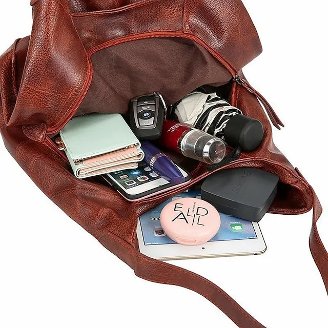 Women's Shoulder Bag Hobo Bag PU Leather Outdoor Office Shopping Large Capacity Solid Color claret Red Brown Black