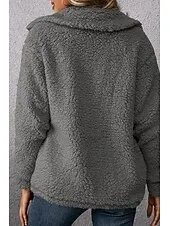 Women's Sherpa Jacket Comfortable Breathable Pocket Buttons Casual Plain Vacation Street Casual Daily Wear Single Breasted Short Turndown Regular Fit Long Sleeve Outerwear Khaki Army Green Dark Gray